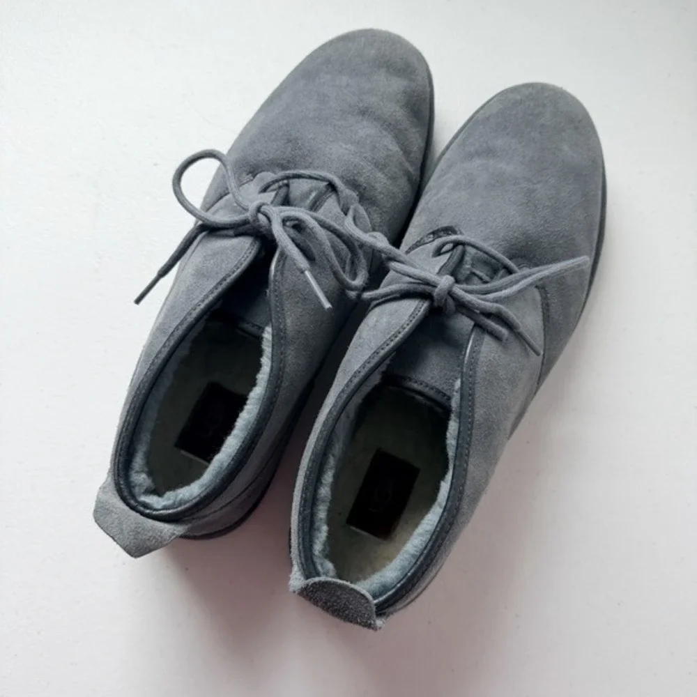 UGG Blue/Gray Suede Lace Up Neumel Chukka Boots Sheepskin Sherpa Lined Mens Sz15
